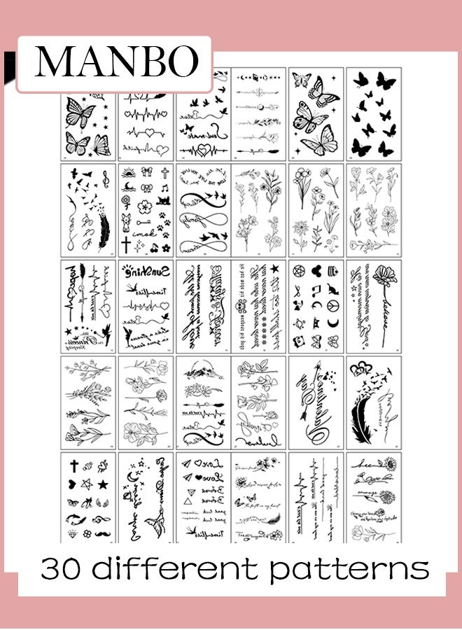 MANBO 30 Designs Disposable Temporary Tattoos,  Toy Tattoo Stickers - Image 1